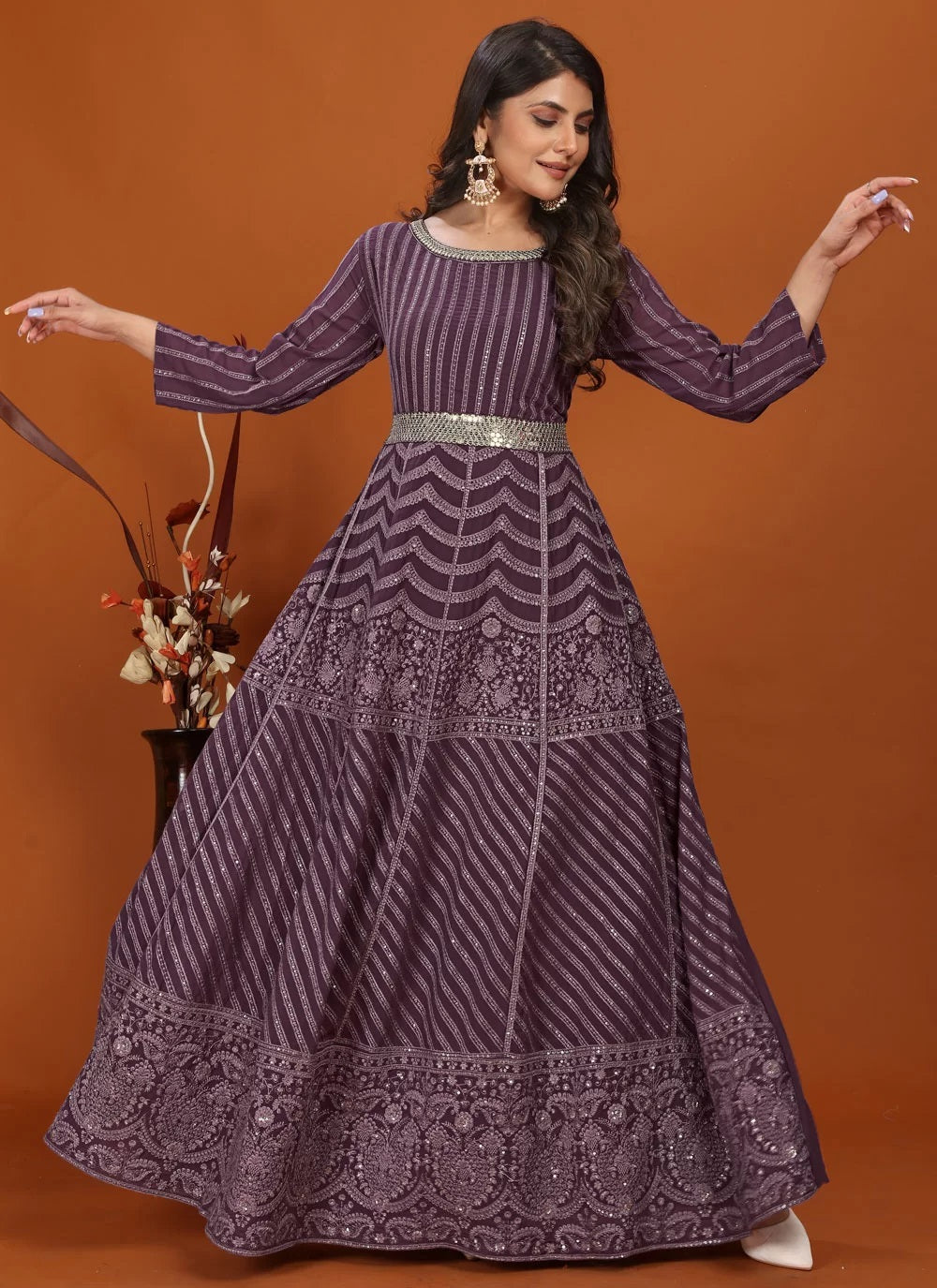 Shop Heavy embroidered indian Gown For Women In Wine M (38) Shop Heavy embroidered indian Gown For Women In Wine M (38)