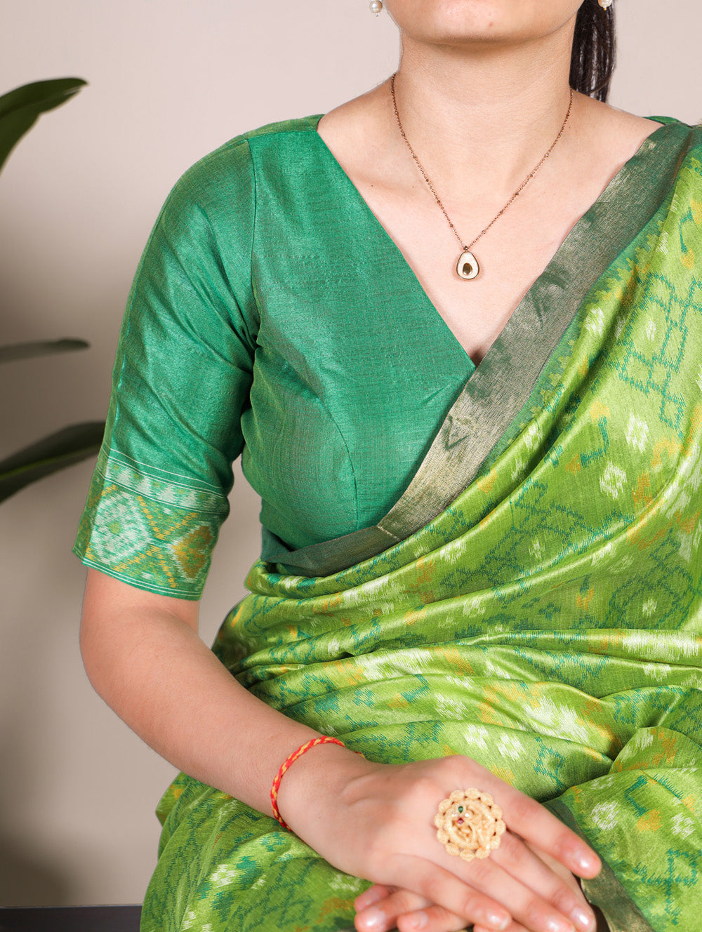 Parrot green festive wear silk saree
