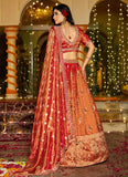 Rust Orange Tissue Lehenga Set with Rich Red Dupatta