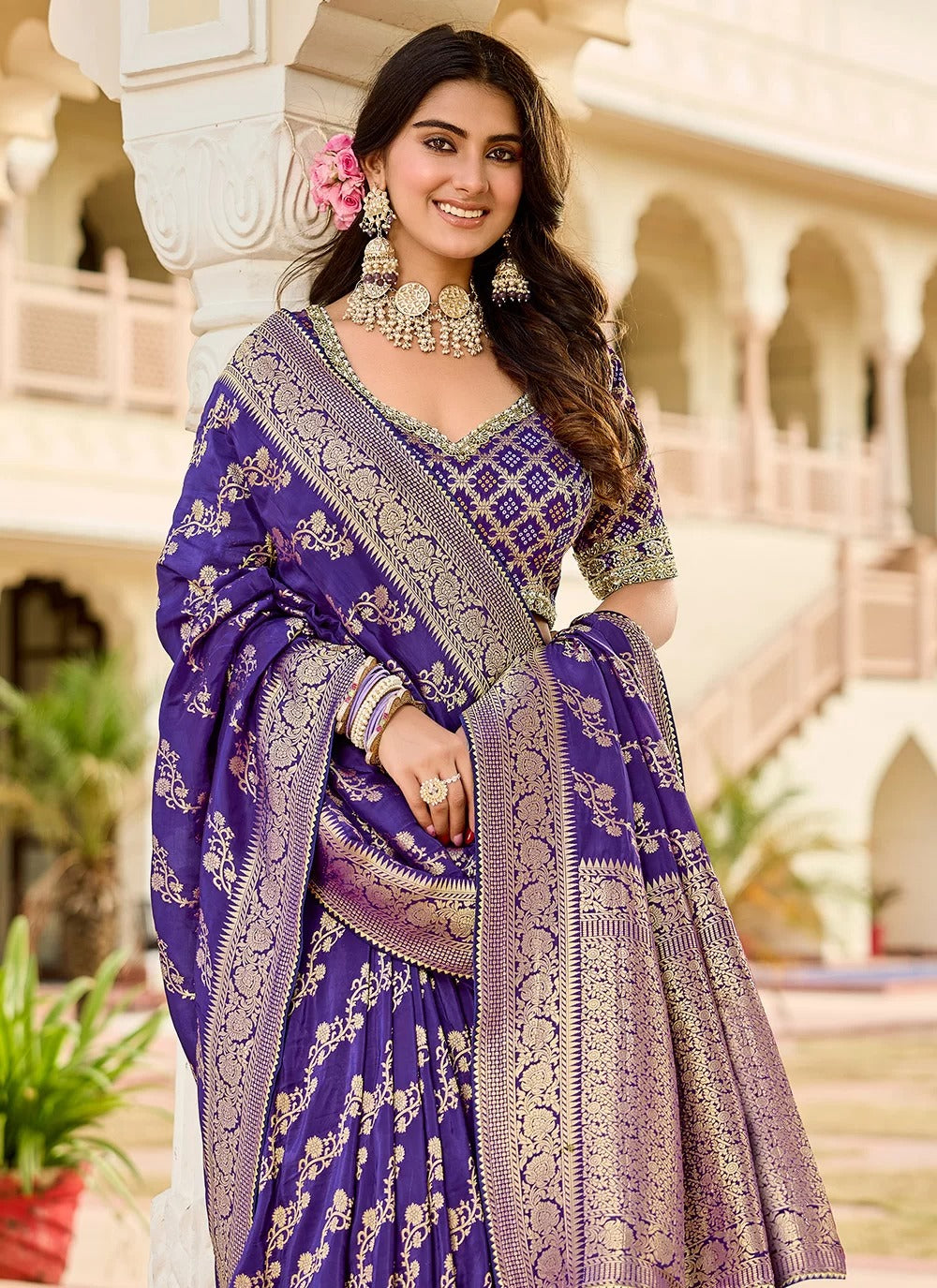 Regal Jade Blue Viscose Tissue Saree with Golden Weaving