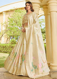 Elegant Cream Tusser Embroidered Lehenga Set with Peacock Motifs