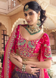 Festive Purple Lehenga with Heavy Border Embroidery & Pink Dupatta