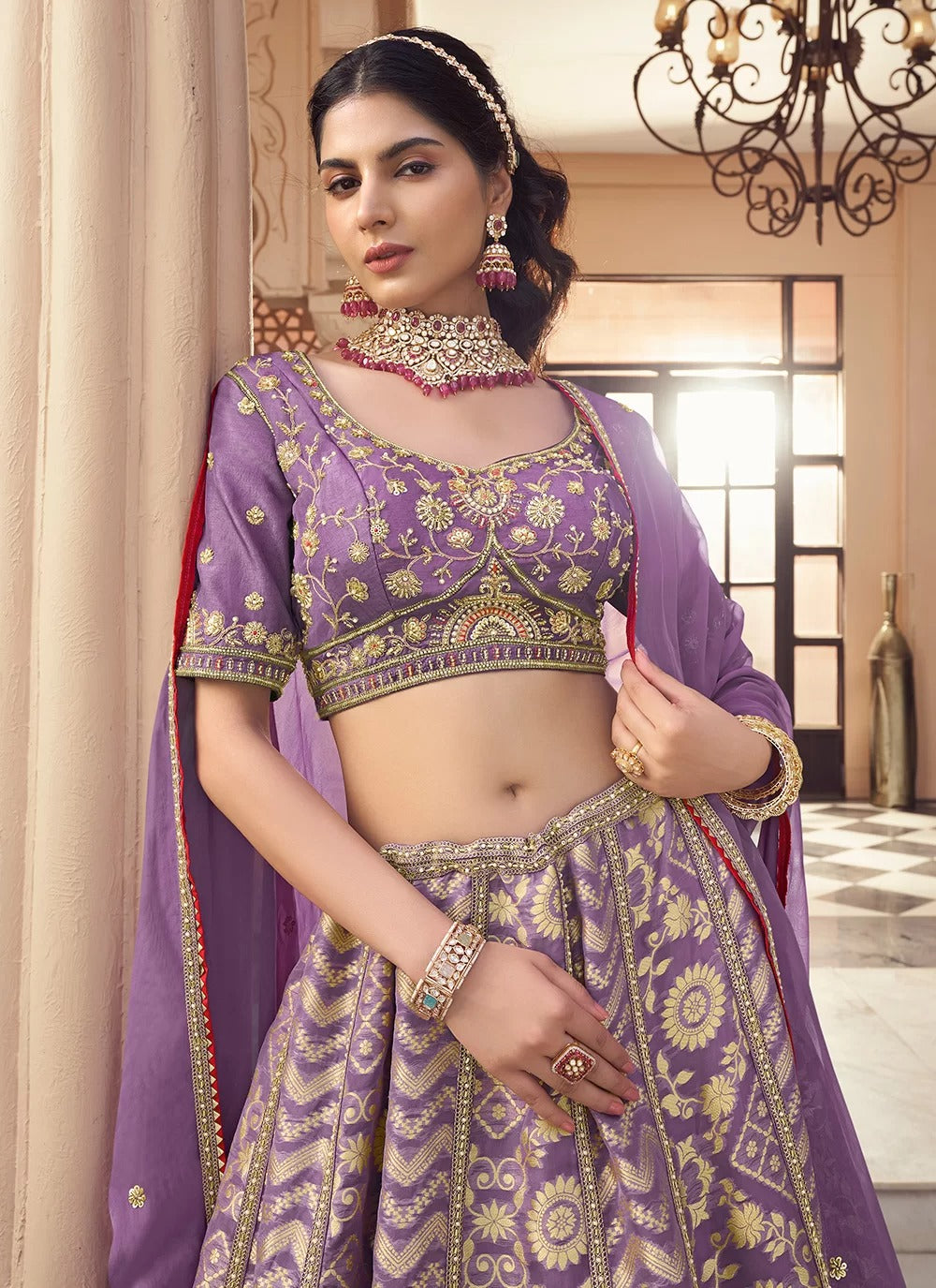 Regal Purple Bridal Lehenga with Bead & Thread Embroidery