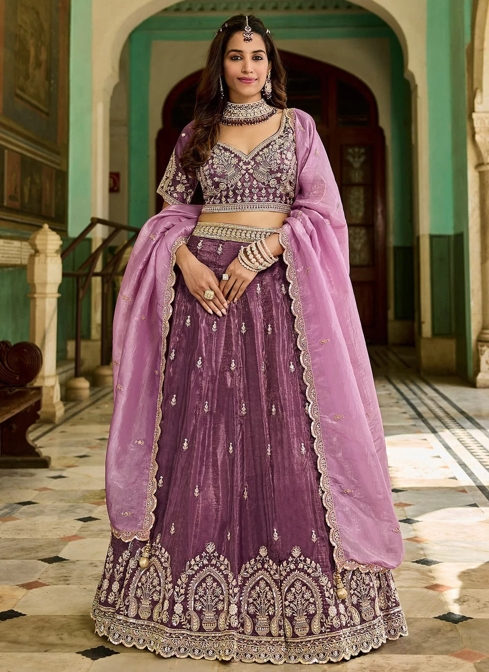 Purple Gold Crush Lehenga – Designer Wedding & Party Outfit