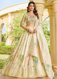 Elegant Cream Tusser Embroidered Lehenga Set with Peacock Motifs
