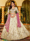 Ivory Tissue Lehenga Set with Contrast Pink Velvet Dupatta