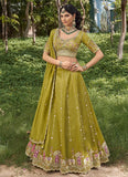 Elegant Mustard Green Tissue Lehenga Choli with Heavy Bead Work