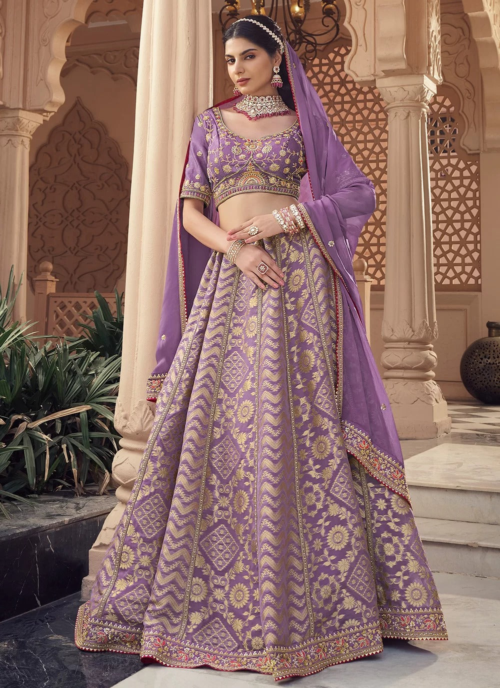 Regal Purple Bridal Lehenga with Bead & Thread Embroidery