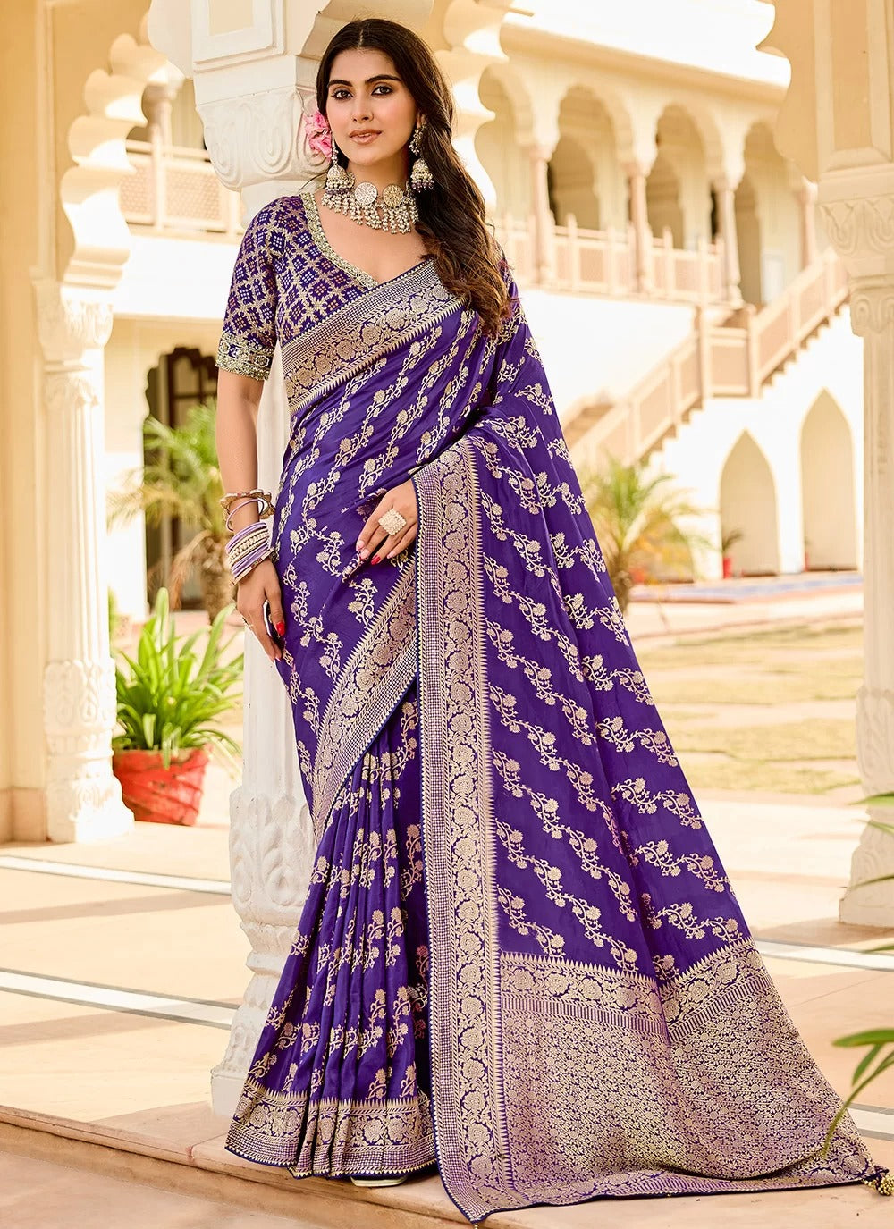 Regal Jade Blue Viscose Tissue Saree with Golden Weaving