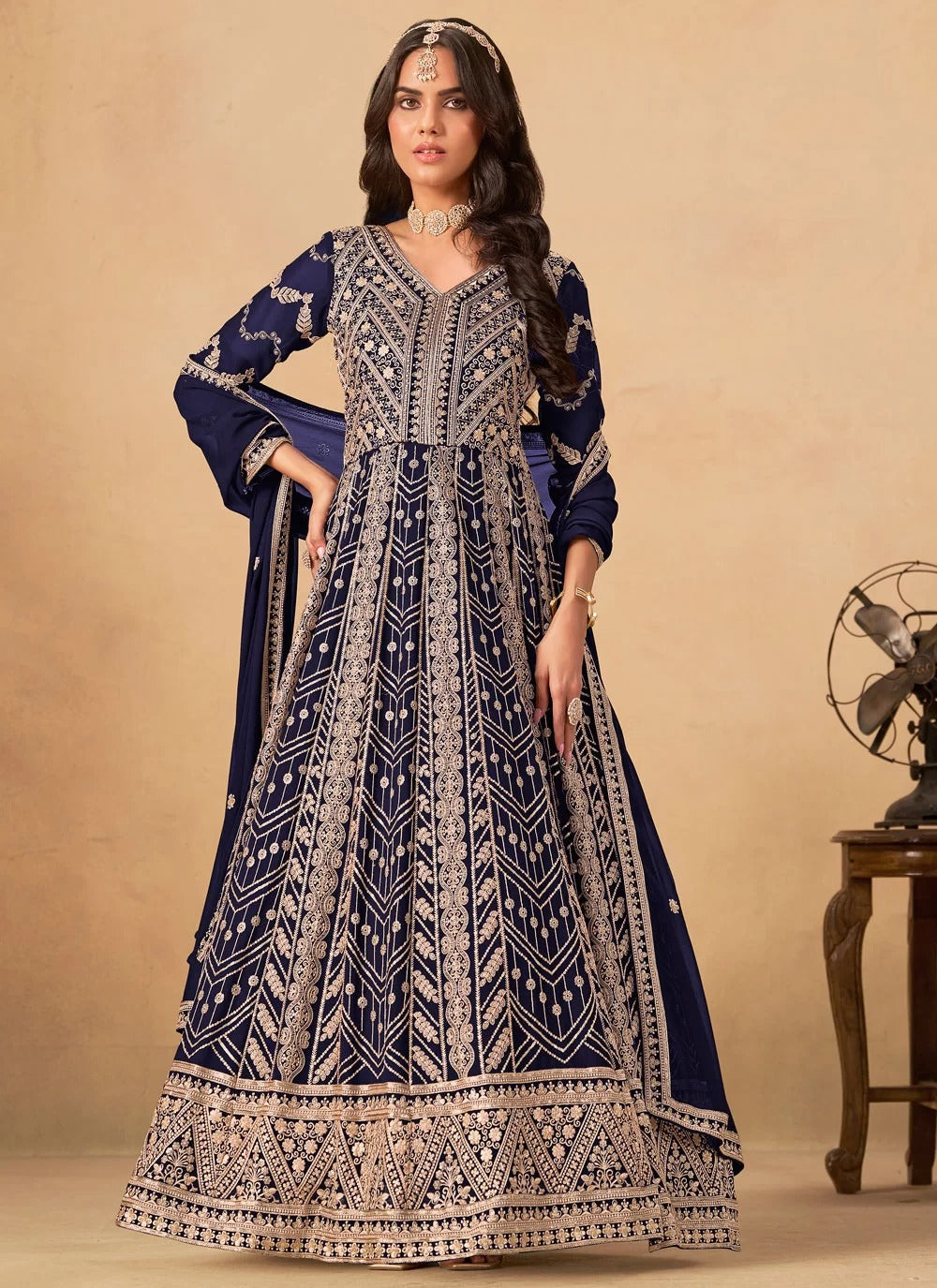 Blue Abaya Style Anarkali Suit | Georgette Embroidered Suit – Front & Back Work