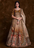 Indian Art Silk Brown Lehenga Set with Thread, Zari & Dori Work