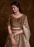 Indian Art Silk Brown Lehenga Set with Thread, Zari & Dori Work