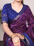 Bandhej saree with zari border in purple
