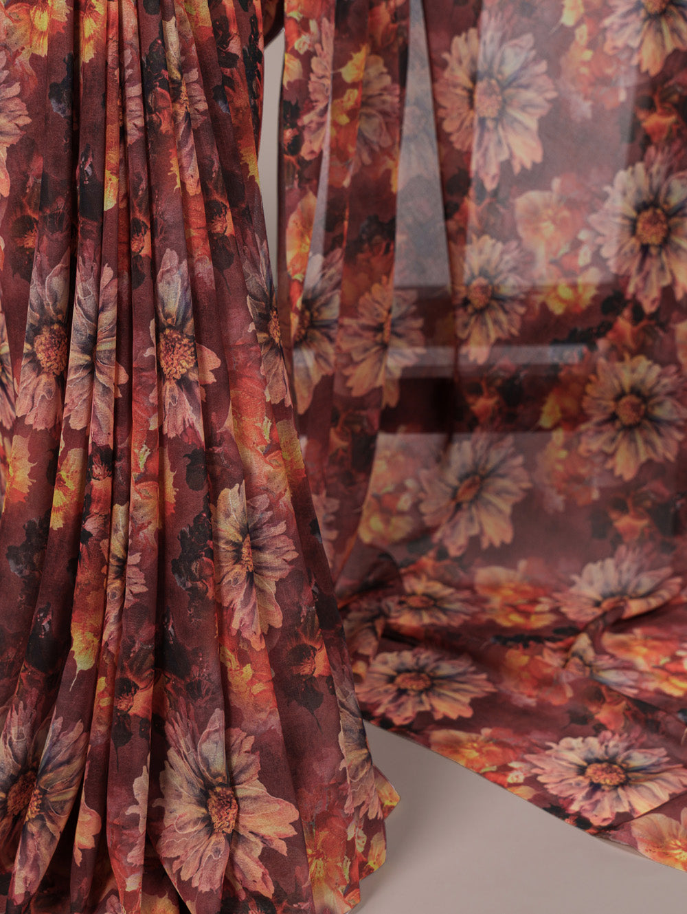 Lightweight rust orange saree for women