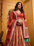 Rust Orange Color Tasar Silk Lehenga