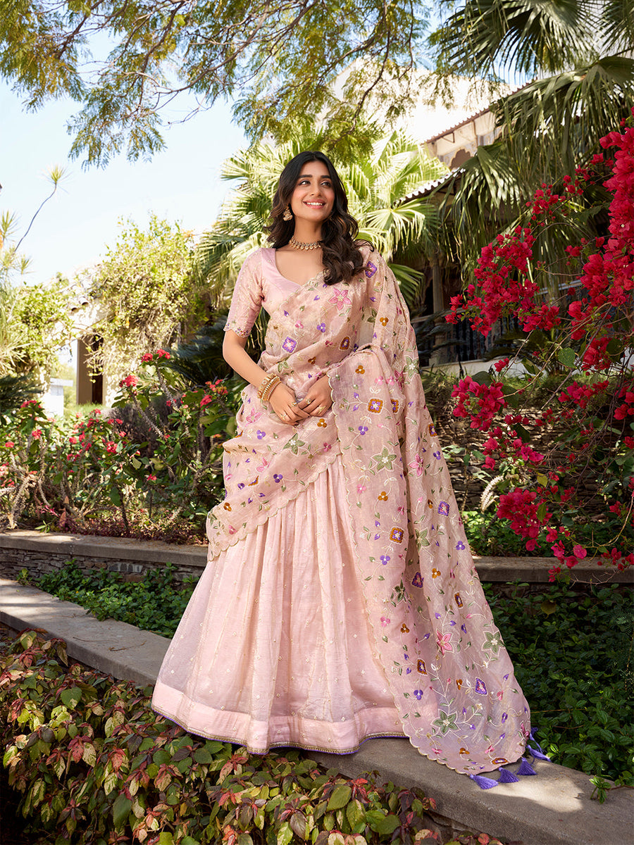 Gold crush stitched lehenga with butti embroidery