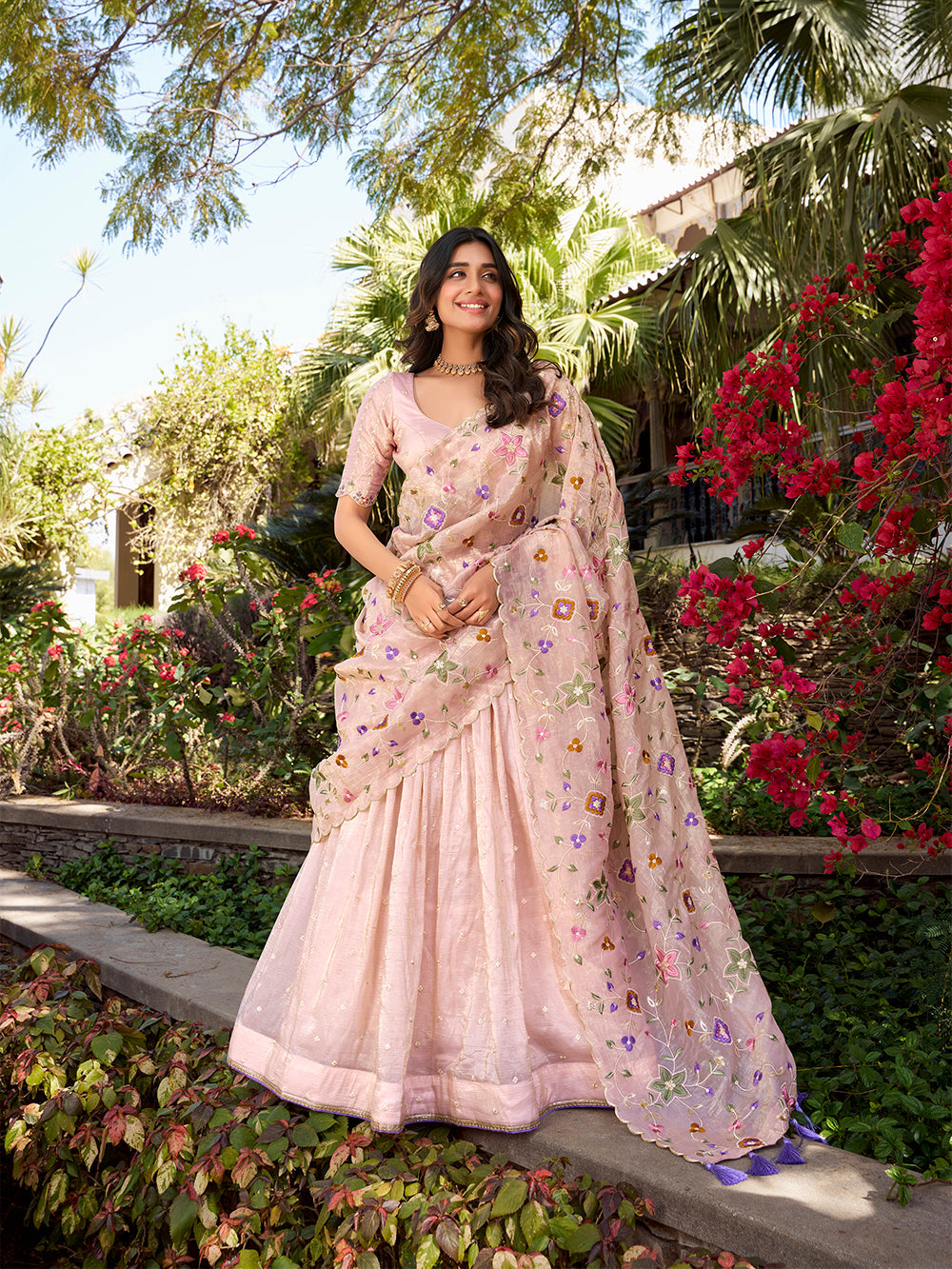 Gold crush stitched lehenga with butti embroidery