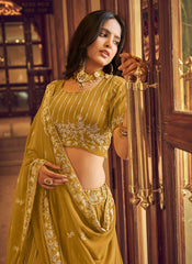 Indian Party Wear Lehenga in Yellow Faux Georgette with Exquisite Embroidery