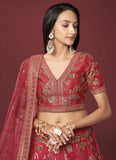 Indian Party wear silk sequins embroidered Lehenga In Red