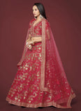 Indian Party wear silk sequins embroidered Lehenga In Red