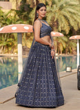 Indian Reception Wear Sequins and Mirror Work Lehenga In Grey