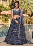 Indian Reception Wear Sequins and Mirror Work Lehenga In Grey