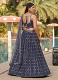 Indian Reception Wear Sequins and Mirror Work Lehenga In Grey