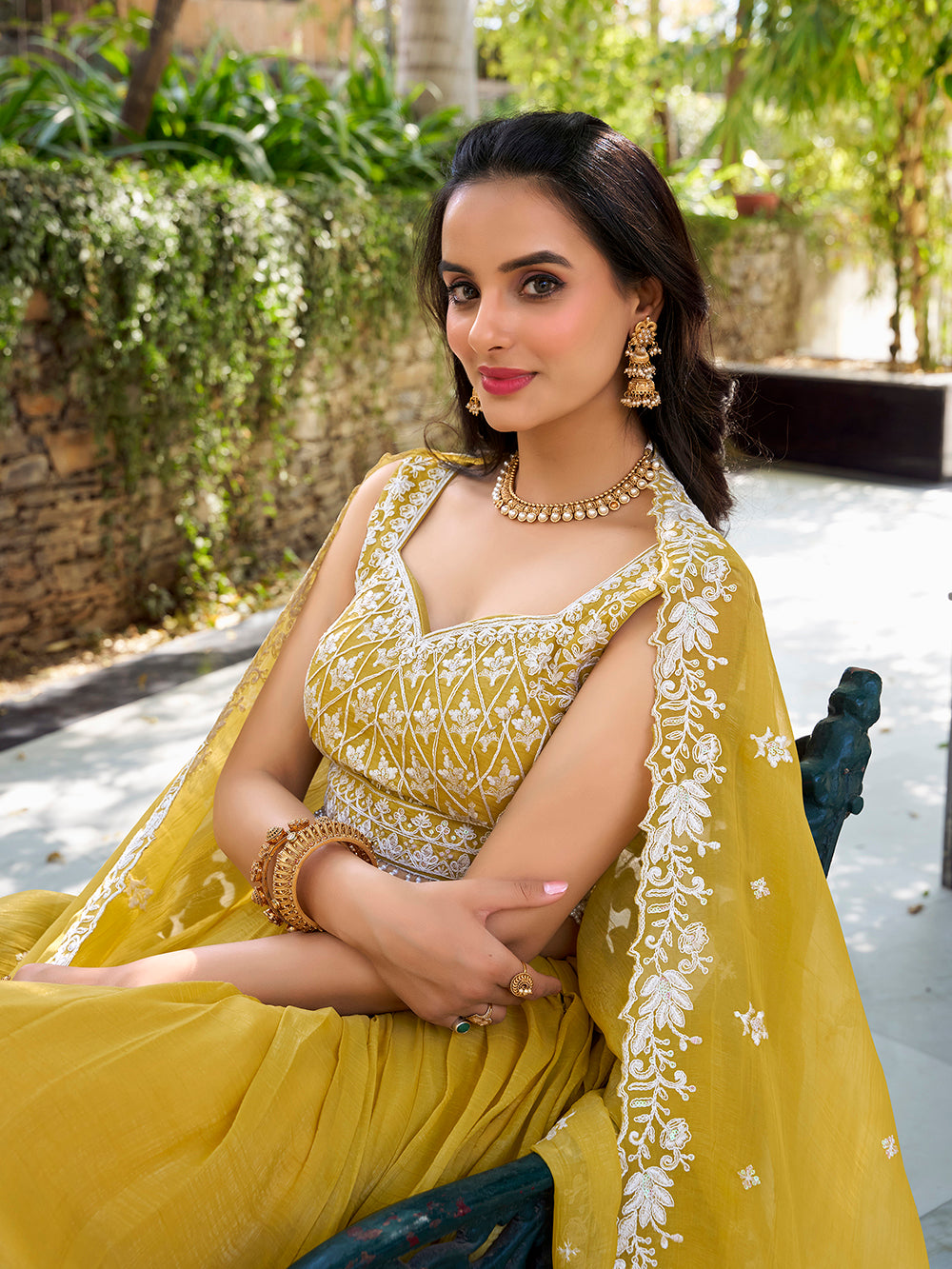 Yellow Color Sequins And Thread Embroidery Work Gold Crush Haldi Lehenga Choli
