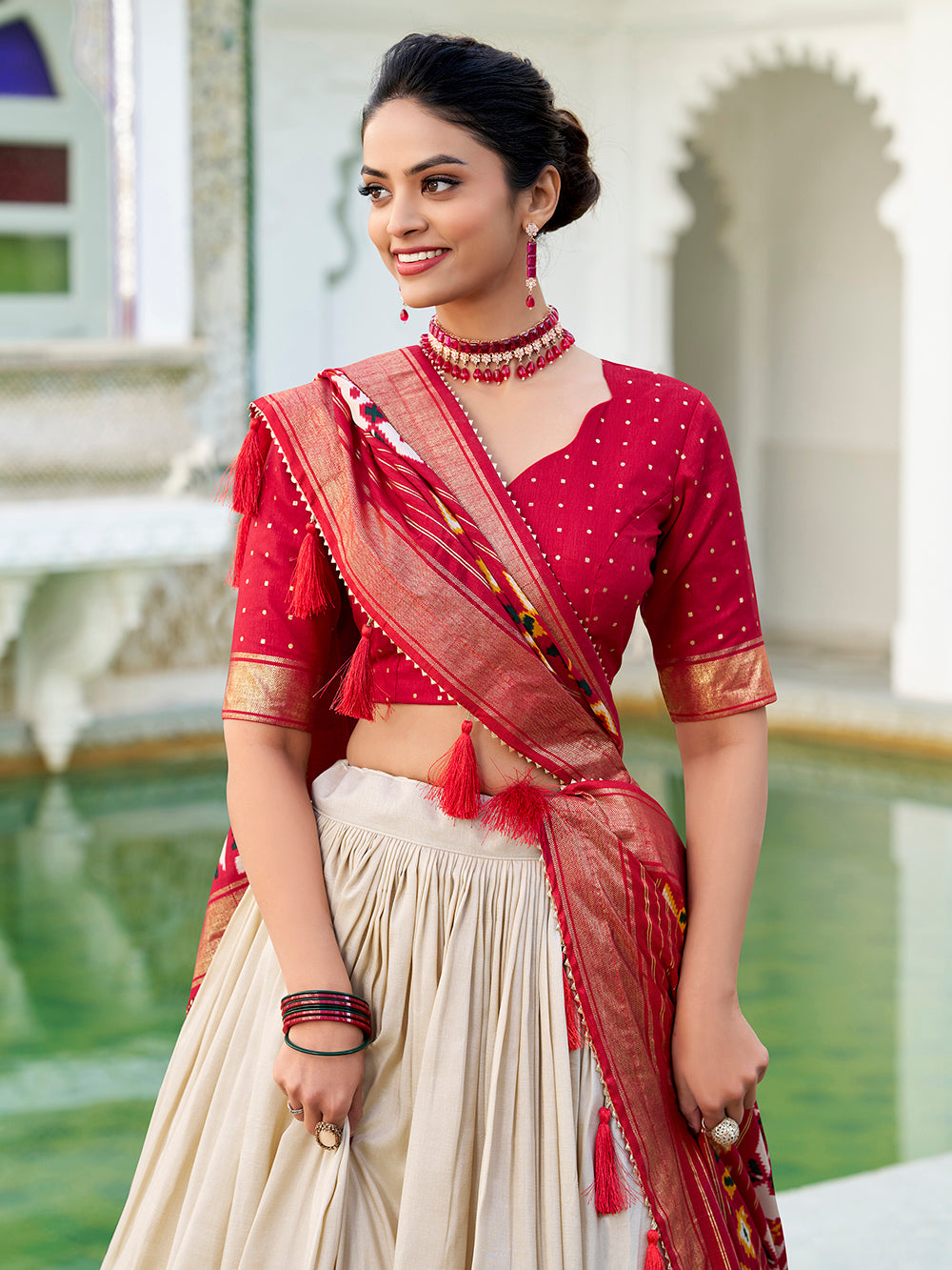 Navratri off white Tasar silk lehenga choli