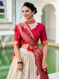 Navratri off white Tasar silk lehenga choli