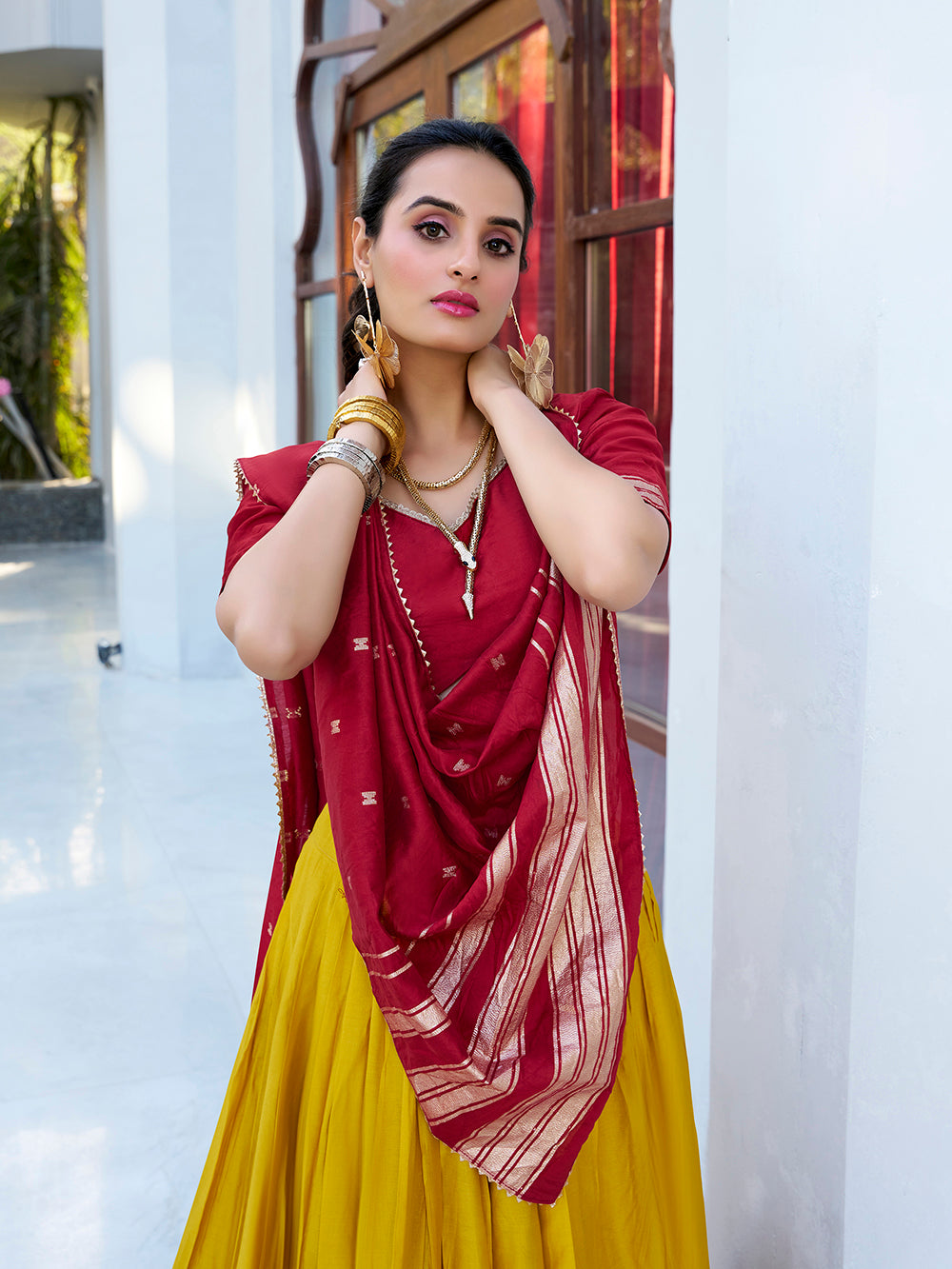 Yellow Color Plain With Zari Weaving Work border Pure Chanderi Lehenga Choli