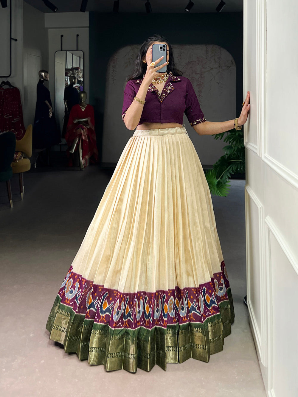 Festive Wear Off White Printed Zari Lehenga Choli