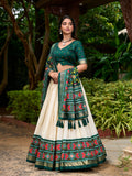Green Color Patola Print With Tussar Silk Lehenga Choli