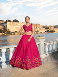Pink Color Floral Print With Foil Work Tussar Silk Lehenga Choli