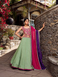 See Green Color Plain With Sequins And Thread Embroidery Work Vichitra Silk Lehenga choli