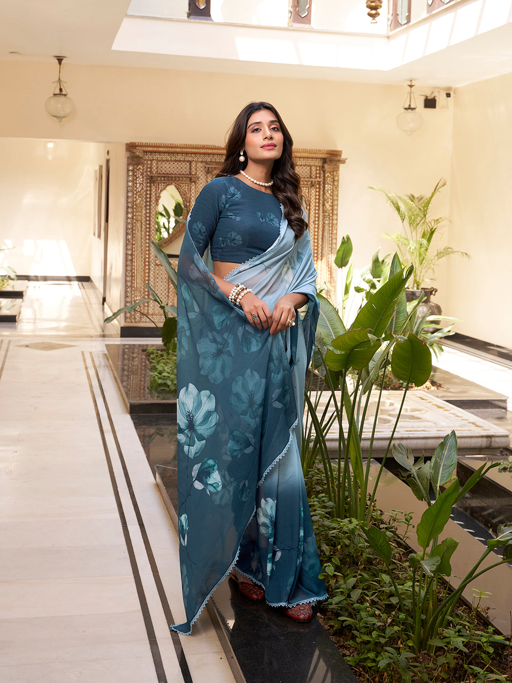 Bottle green lightweight saree for women