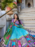 See Green Color Kalamkari With Foil Work Tussar Silk Lehenga Choli