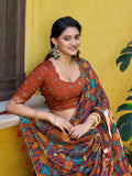 Rust Orange Color Foil Work Lehenga Choli