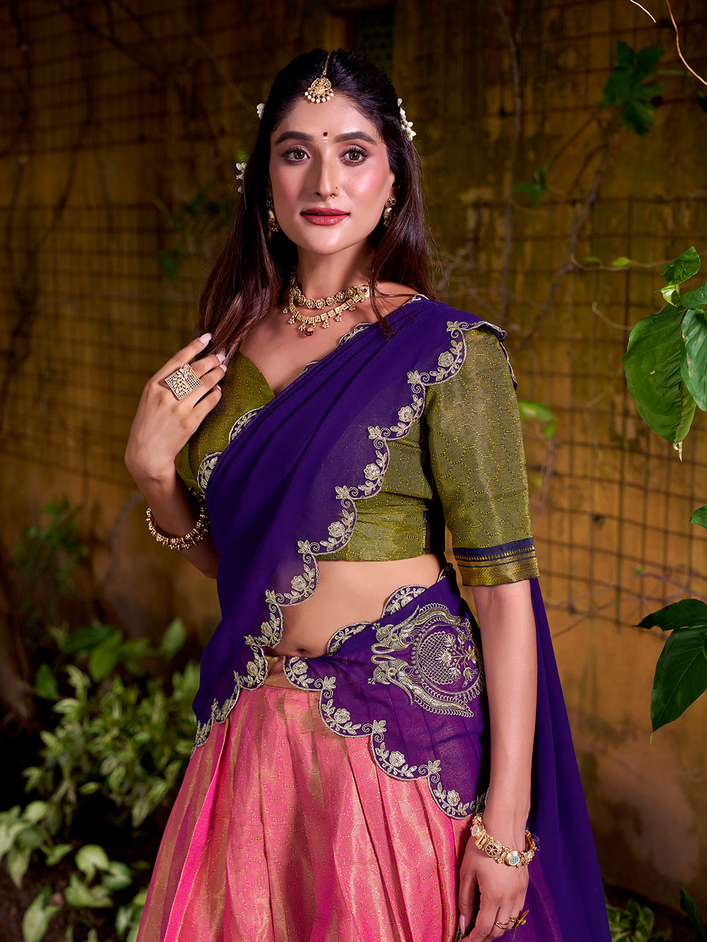 Georgette Embroidered Purple Dupatta