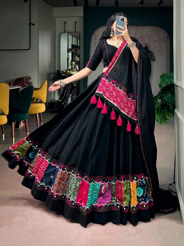 Khadi cotton Gamthi patchwork chaniya choli for Navratri Garba