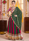 Green dupatta with jari and sequins embroidery for Navratri outfit