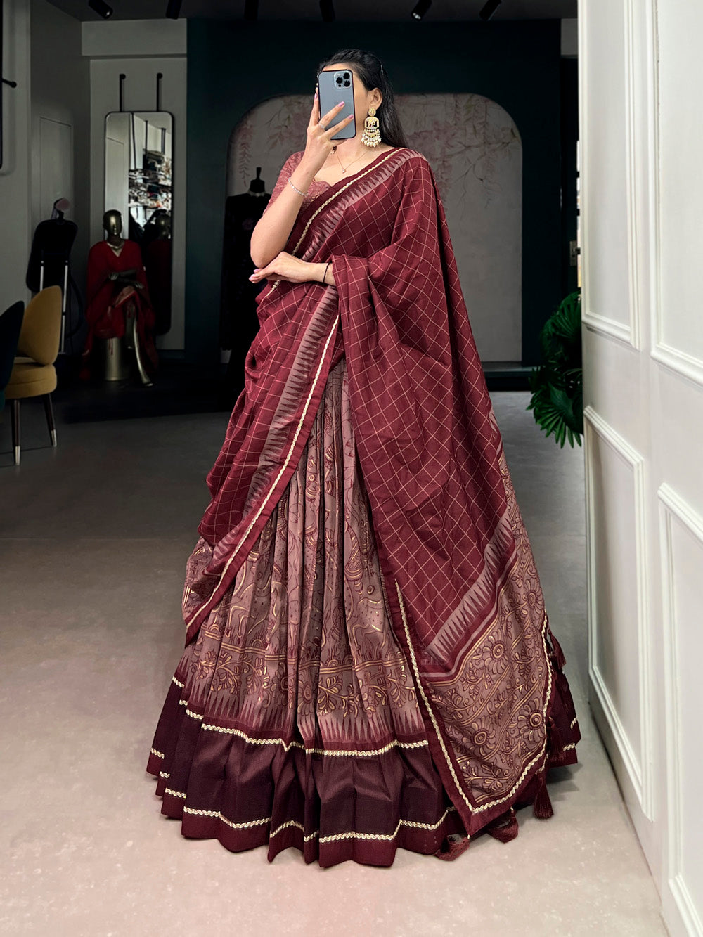 Maroon Color Kalamkari Printed Lehenga Choli
