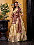 Yellow dupion silk lehenga choli with zari border
