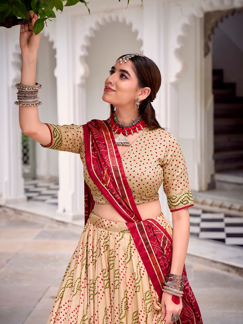 Off-white festive and wedding wear lehenga choli