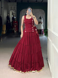 Red Color Embossed Design Lace Border Marbel Chaniya Choli