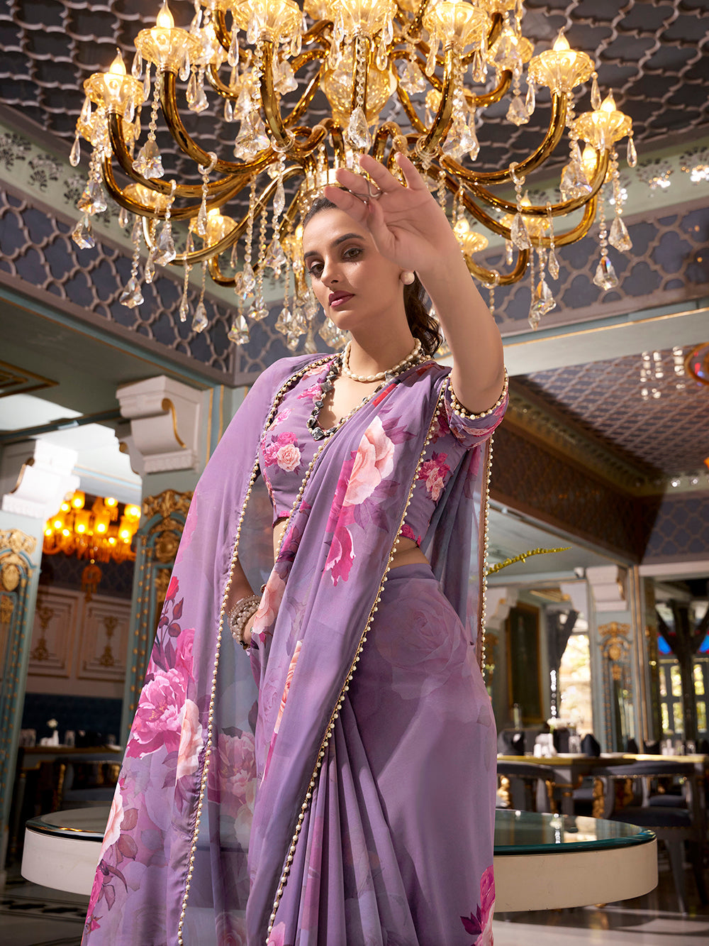 Grey printed saree for weddings and festivals