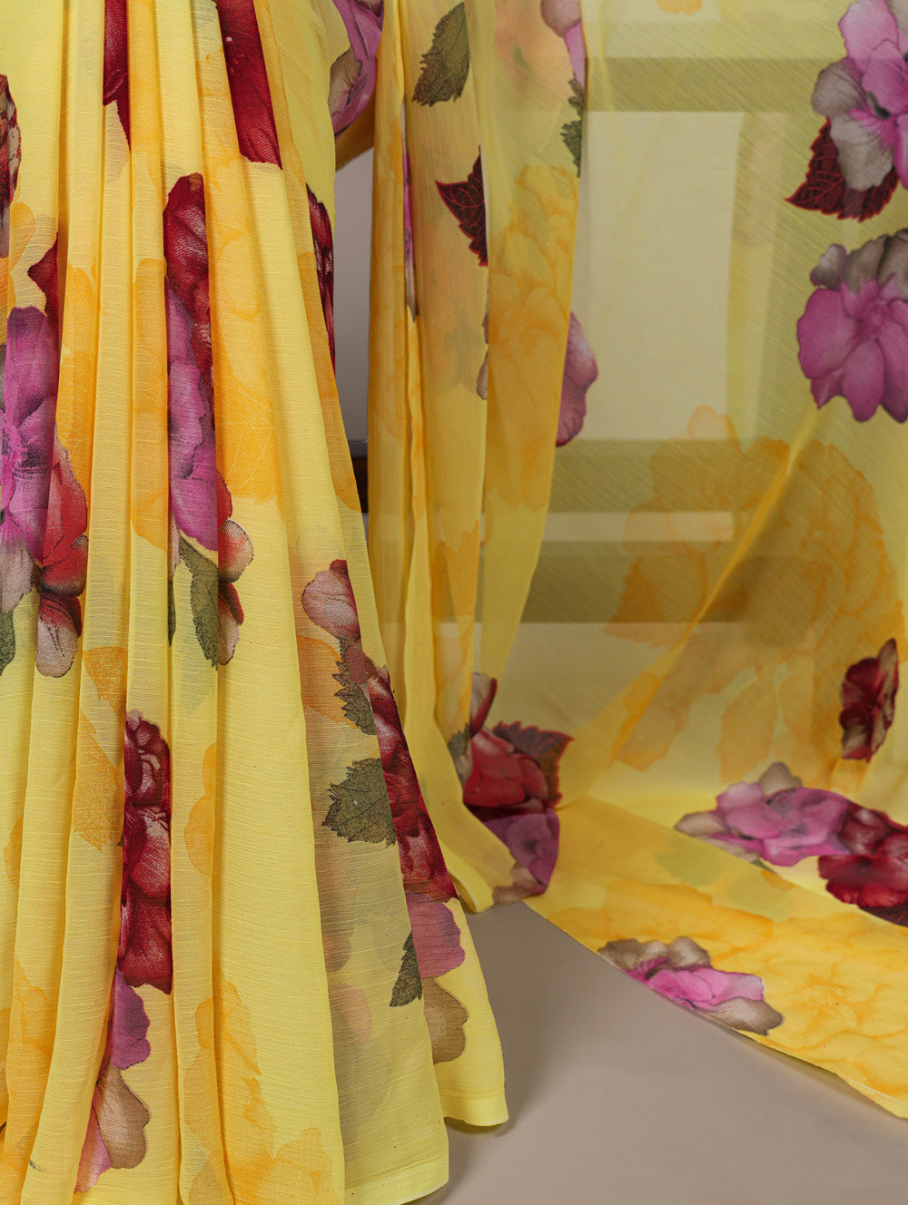 Yellow saree with lace border