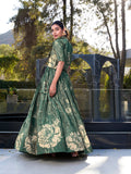 Bottle Green Floral Print Tussar Silk Co-ord Set lehenga Choli