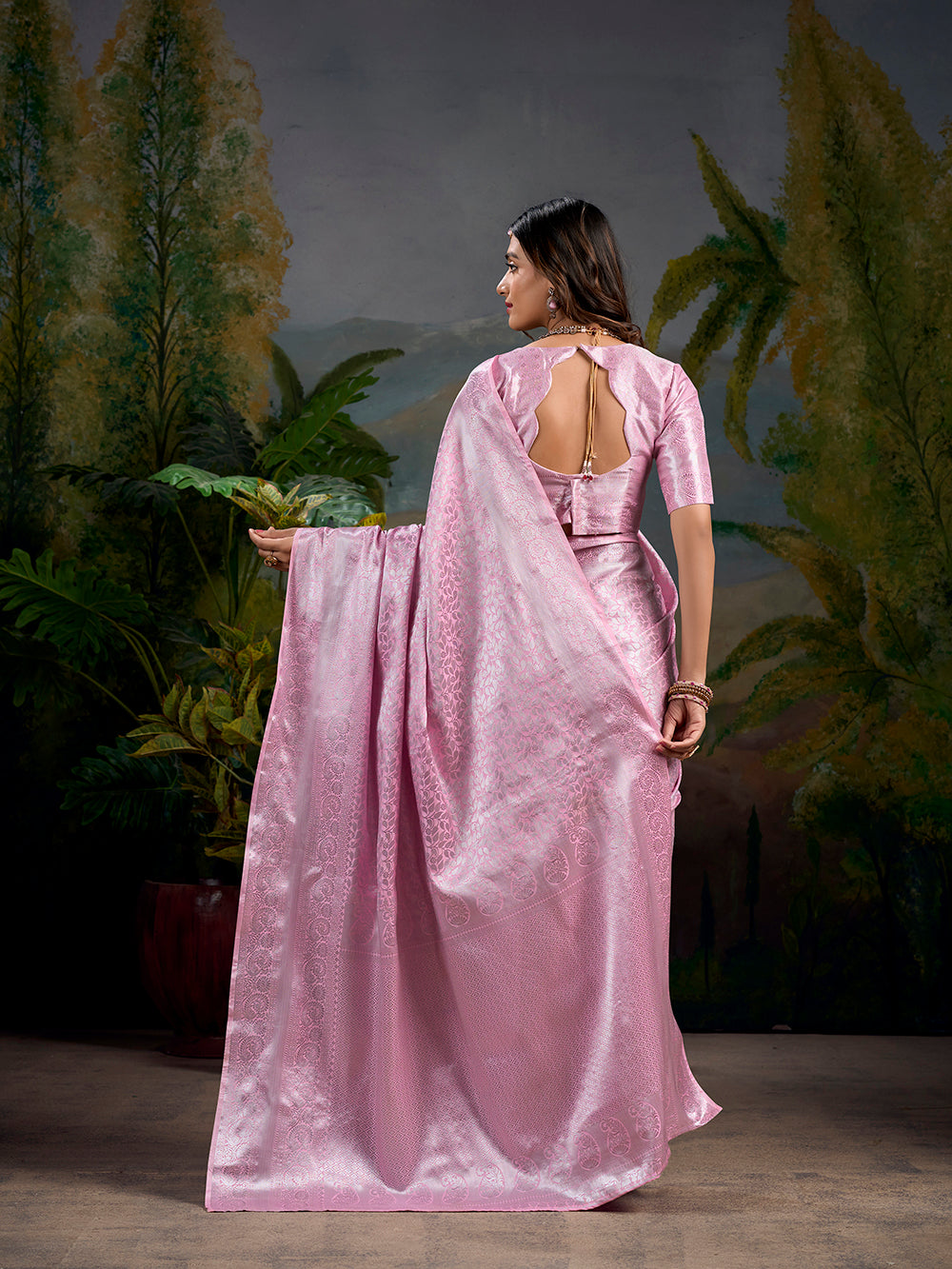 Traditional baby pink Kanjivaram saree