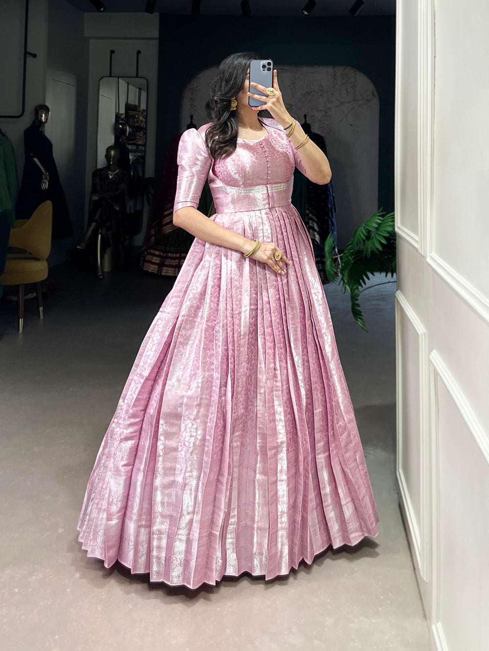 Light Pink Color Zari Weaving Work Kanjivaram gown